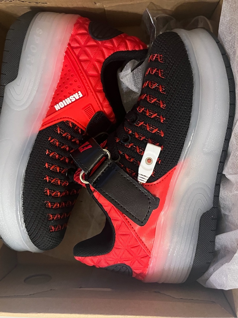 Kids Fashion Red & Black Light-Up Sneakers